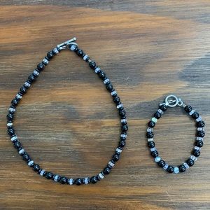17.5” Black/Clear Beaded Necklace & 8” Bracelet